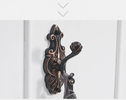 Robe Hooks European Style Brass Black Hangers For Clothes Towel Rack Clothes Hook Home Decoration Bathroom Hardware Set WF-88801