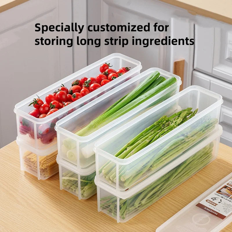 4 Pcs Long Rectangular Food Storage Containers, Plastic Reusable Refrigerator Organizer Boxes Kitchen Accessories
