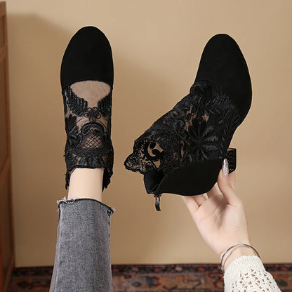 2024 New Women's Shoes Zipper Fashion Women's Sandals Flower Decoration Office Shoes Women's Pointed-toe Ankle Sandals Zapatos