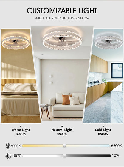Smart Ceiling Fans With Light Slim Build Dimmable 6-speed Adjustment 50cm Electric Fan Silent Deco For Bedroom Study Dining Room