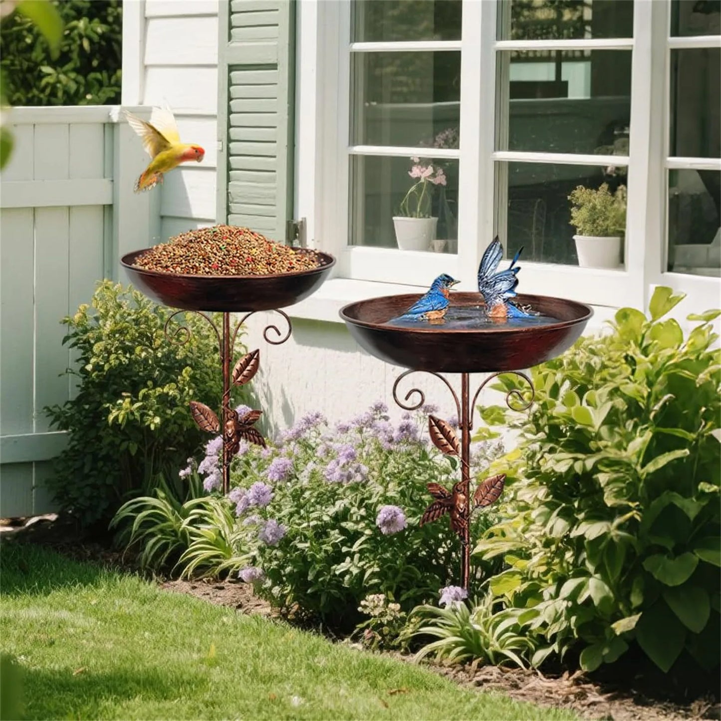 Bird Bath Feeder Bowl 5-pronged Base Metal Bird Feeder Freestanding Birdbath For Yard Patio Outdoors Garden Iron Pedestal Stake