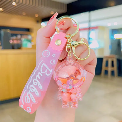 Cute Astronaut Keychain Space Capsule Lava Lamp Oil Filling Bear Key Chain Gift Pendant for Couples Bag Charm Accessories