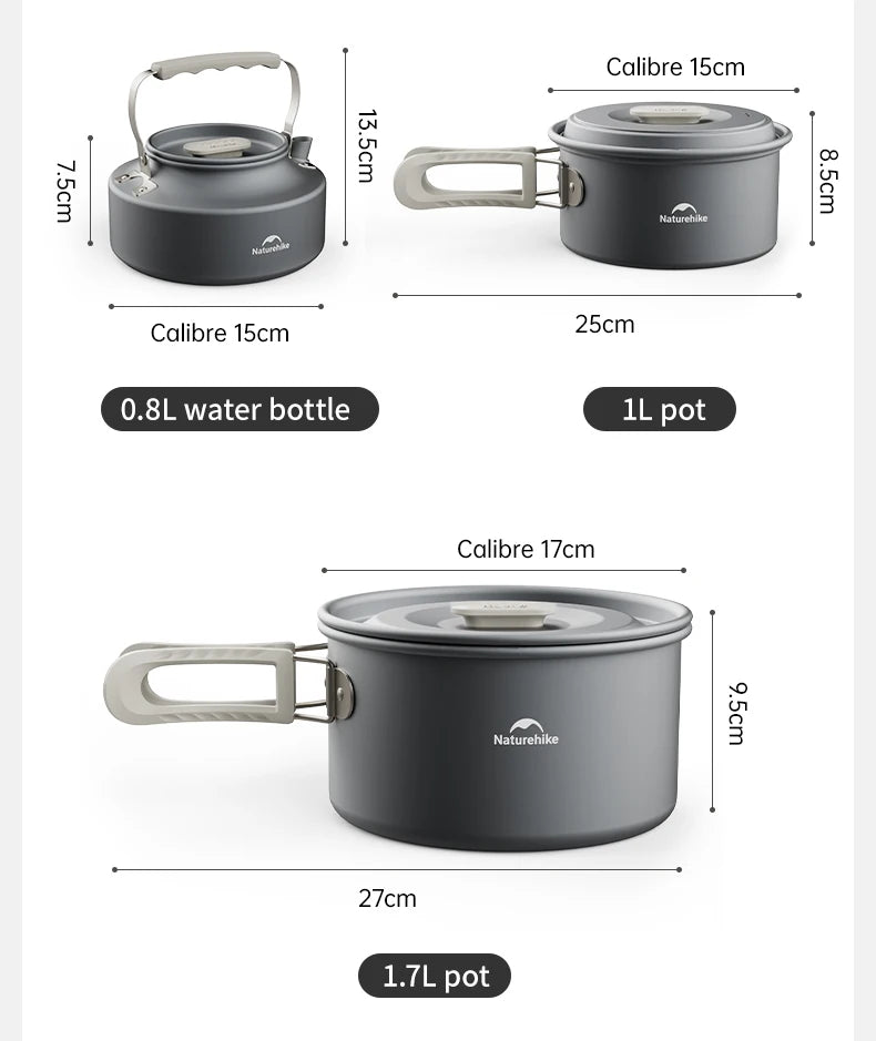Naturehike Camping Pot Set Aluminum Alloy Cookware Pot Set Portable Outdoor Picnic Tableware Camping Cookware Kit CNK2450CF010