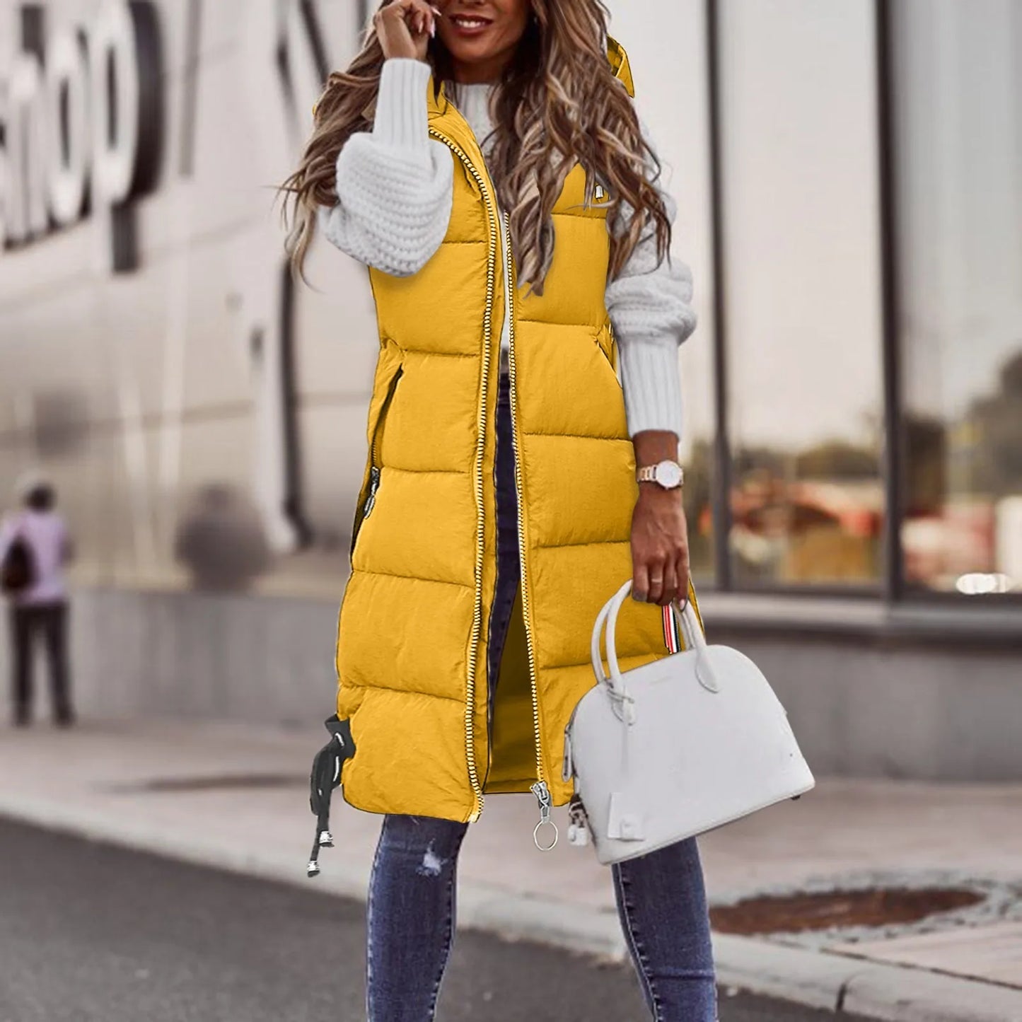 Women's New Green Sleeveless Warm Jacket Vest Fashion Thicken Puffy Hooded Puffer Jacket 2025 Spring Womens Coat Streetwear