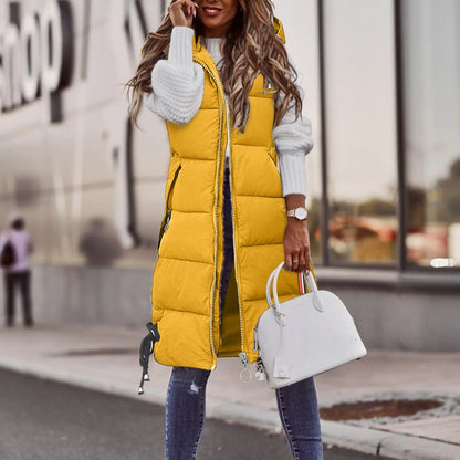 Women's New Green Sleeveless Warm Jacket Vest Fashion Thicken Puffy Hooded Puffer Jacket 2025 Spring Womens Coat Streetwear