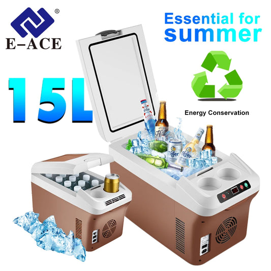 Car Refrigerator 15L Mini Fridge Refrigeration/Heat 12V/24V Green and Energy Efficient Multi-Purpose Auto/Home Refrigerator