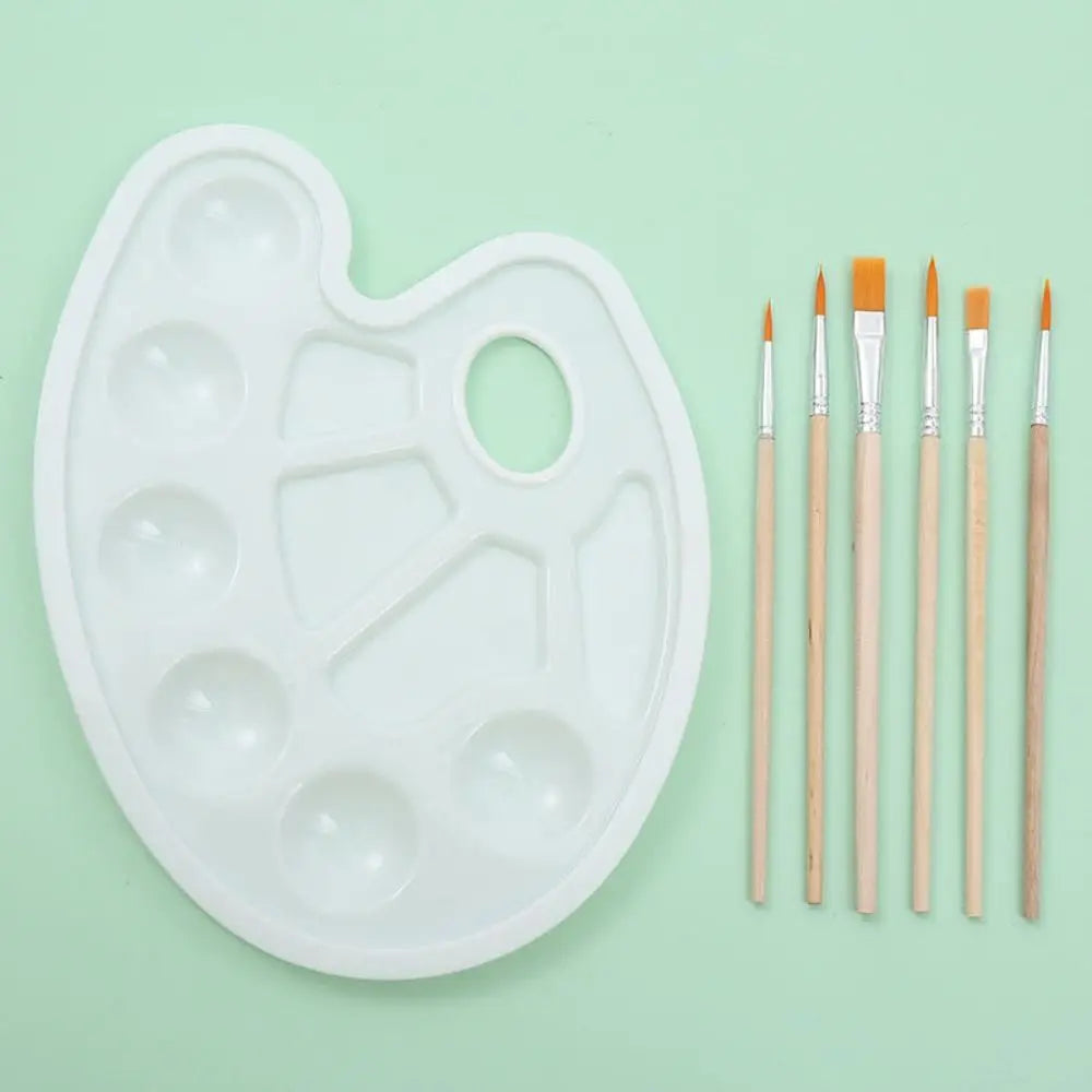 Gouache Brush Drawing Coloring Artist Art Painting Supplies Oil Painting Palette Art Oval Palette Brush Set Watercolor Tray