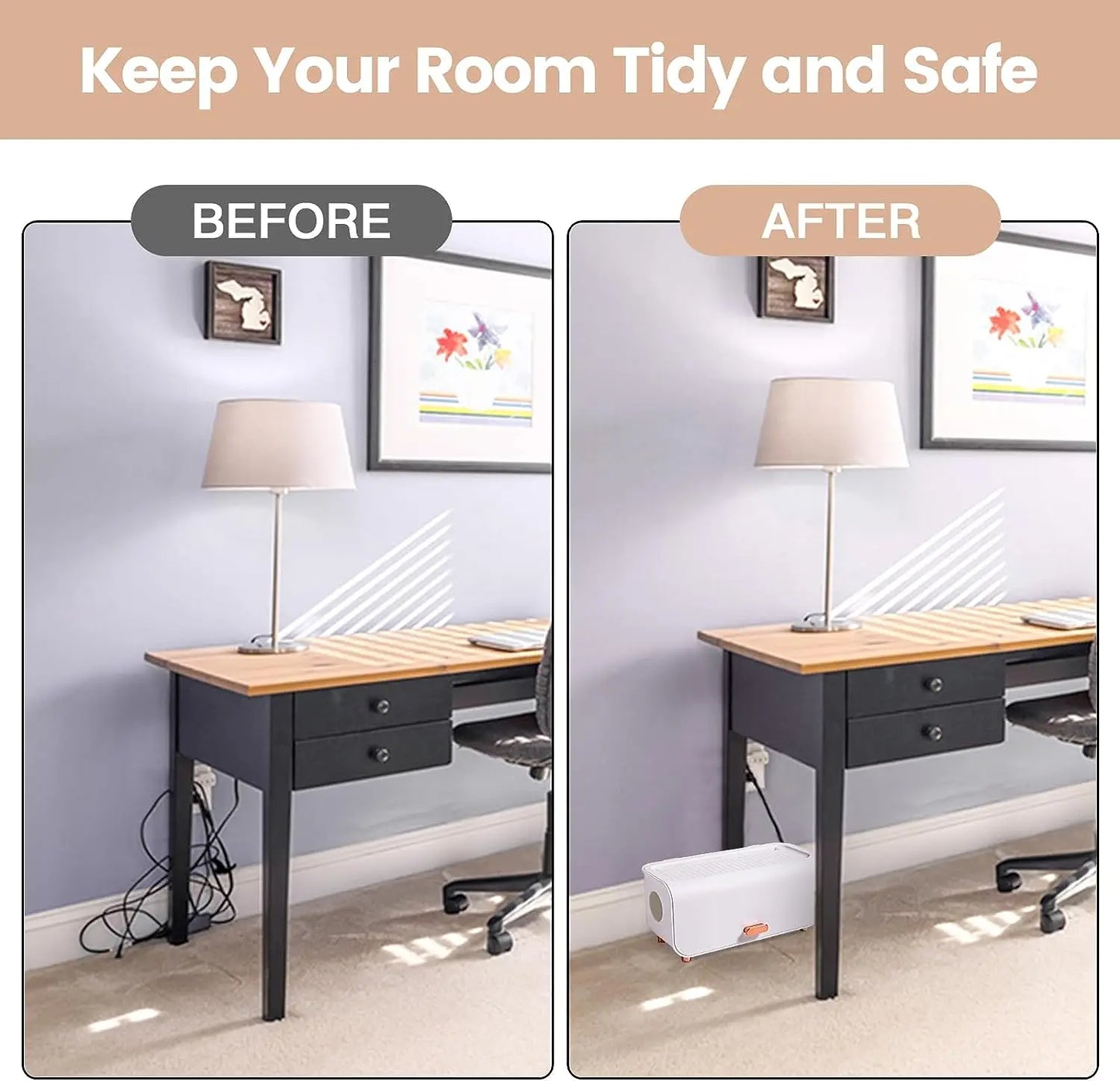 Cable/Cord Organizer Box, Cord Management Box to Hide Wires & Power Strips, Cord Hider Box, Desk Charger Cable Organizer