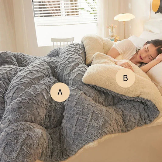 Super Thick Weighted Winter Blanket for Bed Faux Lamb Cashmere Plush Fleece Throw Queen King Size Cozy Warm Quilt Comforter