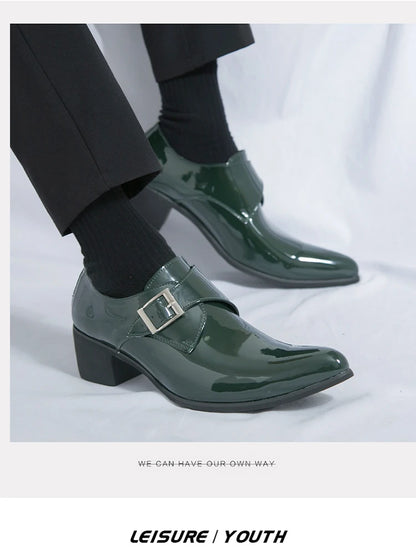 Luxury Black High Heel Men's Shoes Fashion Moccasin For Men Wedding Shoes Casual Dress Leather Pointed Toe Shoes Man Oxford Shoe