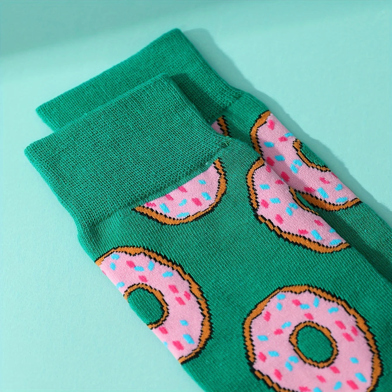 A pair of novelty interesting donut socks comfortable and breathable suitable for Halloween Christmas Valentine's Day Gifts