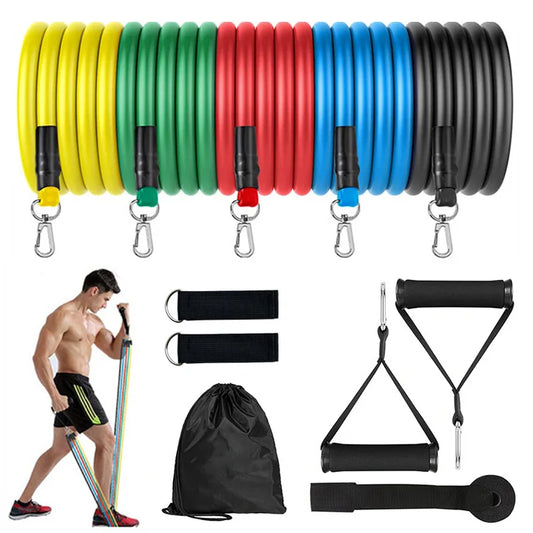 11Pcs TPE Resistance Band Set Fitness Band Pull Rope Elastic Training Band With Door Anchor Handles Carry Bag Legs Ankle Straps