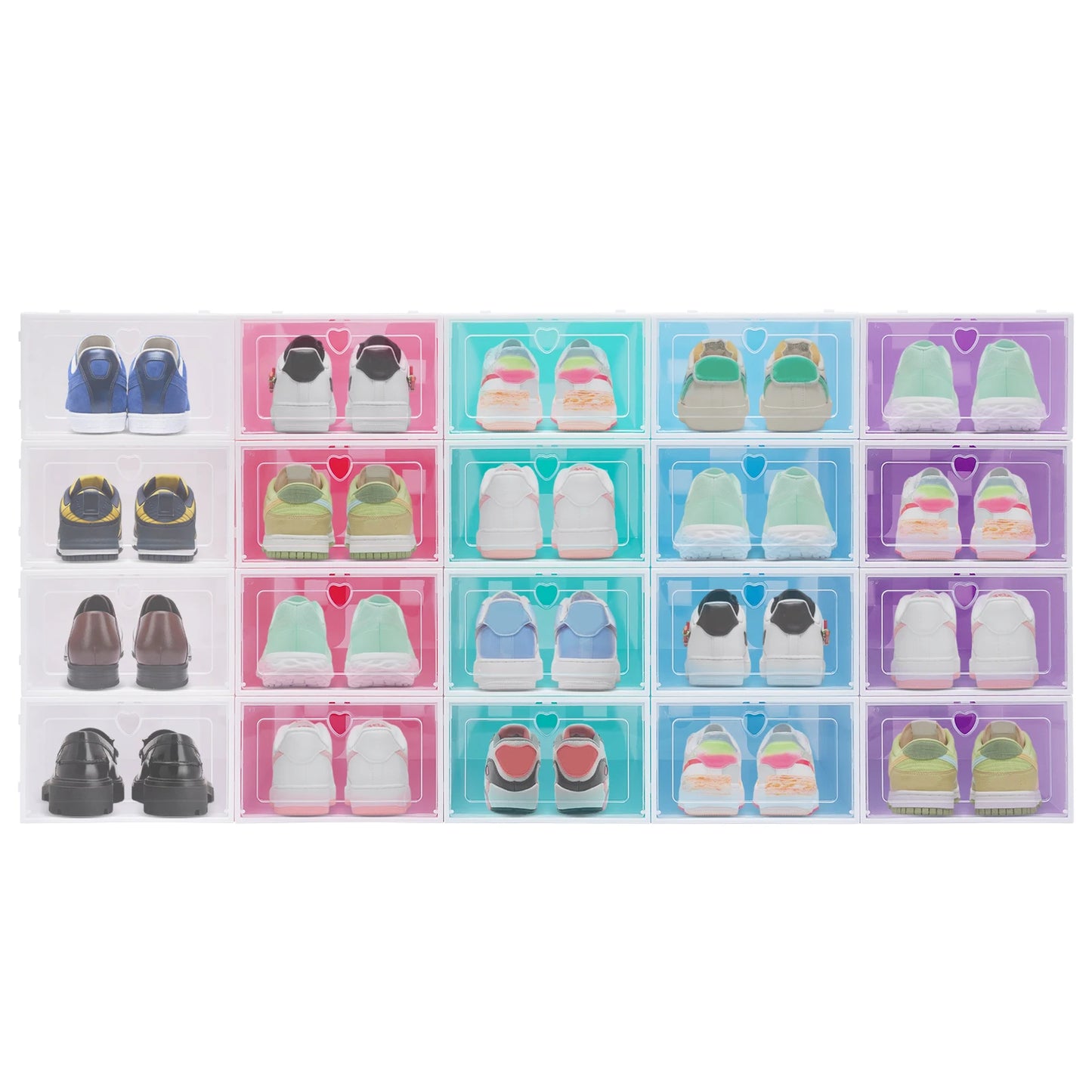 20Pcs Foldable Shoe Storage Boxes with Lids Transparent Stackable Containers Drawer Style PP Plastic Shoe Organizers
