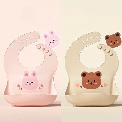 Children's Saliva Feeding Bib Cute Cartoon Baby Bib Waterproof and Adjustable Soft Silicone Bib Baby Feeding Accessories Bibs
