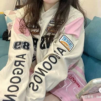 Windproof Biker Jackets for Couples High Street All Match Racing Wear American Women's Oversize Coats Detachable 2024 New