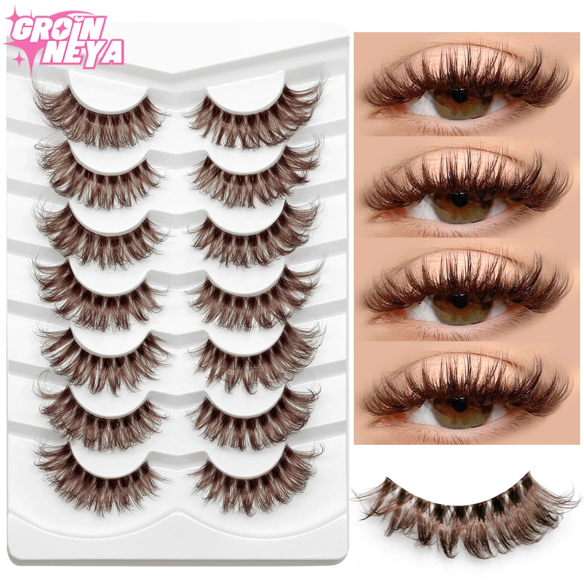 GROINNEYA Lashes 5/7 Pairs Wispy Mink Lashes Invisible Band Eyeashes Look Like Extensions Strip Lashes Natural Look Soft Fluffy