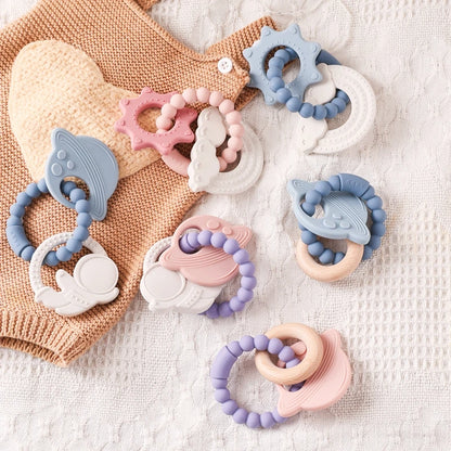 Silicone Teethers For Baby Thing Newborn Chews Food Grade Teethers Training Bed Toy Baby Cartoon Space Feeding Infant Rattle Toy