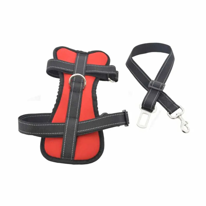 Dog Car Safety Chest Seat Belt Pet Harness Adjustable Vehicle Breathable Safe Dogs Belt Harness Walking Harness With Belt Leash