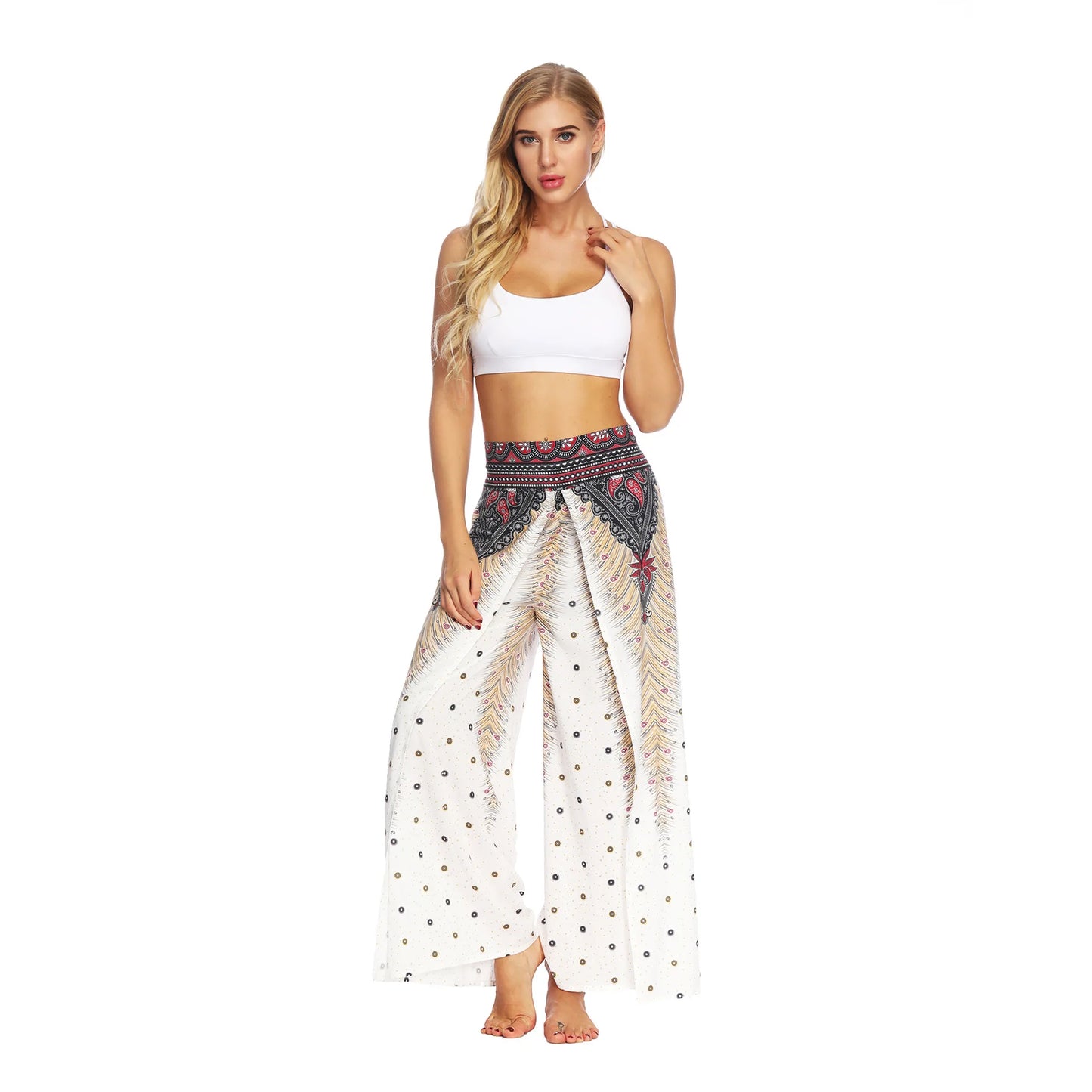 Boho Pants Wide Leg Palazzo Pants with Slits for Women Flowy Hippie Dance Pants,Bohemian Gypsy Yoga Pants