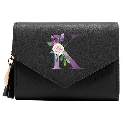 Wallet Women Rfid Blocking Small Compact Luxury Leather Pocket Wallet Ladies Mini Purse with ID Window Purple Letter Pattern