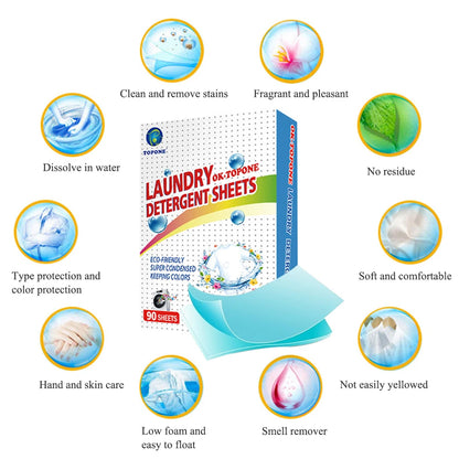 90 pcs Washer Sheets Detergent Laundry Sheets Eco-Friendly Laundry Soap No Waste Laundry Detergent Stain Remover Liquid