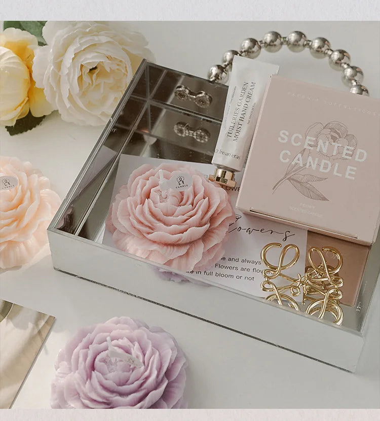Peony Scented Candles, Handmade DIY Mini Floral Candles for Valentine's Day Gifts