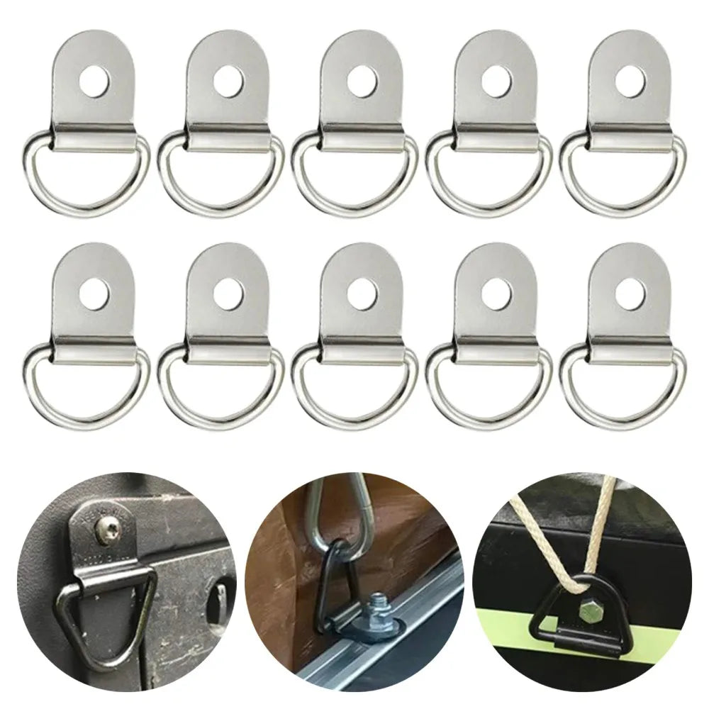 10Pcs D Rings Tie Down Anchors Ring Pull Hook Stainless Steel Lashing Ring Load Fit for Car Boat Cargo Trailer Vehicles RV Van