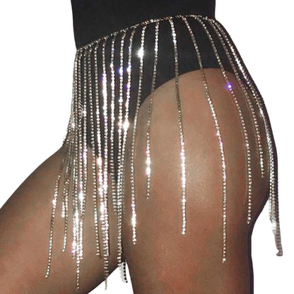 Rhinestone Skirt Belt Rhinestone Tassel Body Chain Waist Belt Tassel Belt Rhinestone Fringe Belt Belly Dance Belt Chain