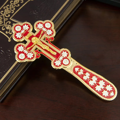 Orthodox Church Handle Blessing Church Cross Gold Plated Colorful Enamel Jesus Crucifix icon Cross With INRI For Prayer