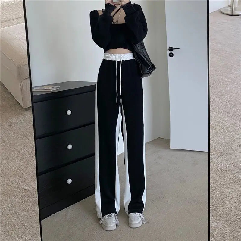 Wide Leg Palazzo Trousers for Women Black White Patchwork Baggy Summer Women's Straight Pants 2024 Korean Style Fashion Loose