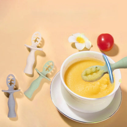 Children's Silicone Spoon Baby Soft and Resistant To Falling Infant Feeding Training Spoon Kids Auxiliary Food Spoon For Gifts