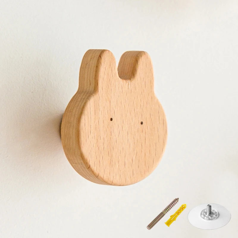 1PCS Solid Wood Hooks Cute Room Decor Animal Hook Wall Hanging Key Coat Hook Home Decoration Hanger Bathroom Kitchen Accessories