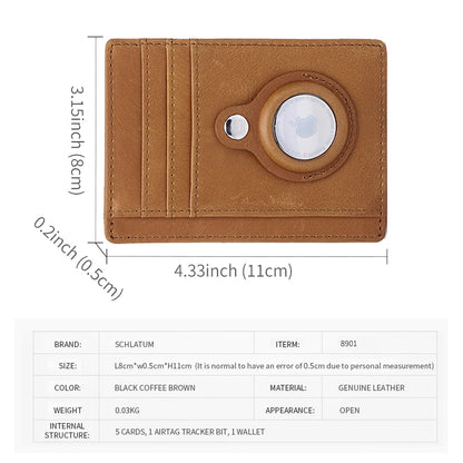 SCHLATUM Genuine Leather RFID Slim Minimalist Card Holder High Quality Apple Airtag Protective Case Men Business Wallet