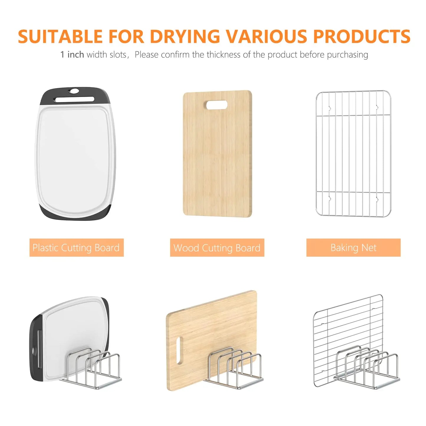 Kitchen Cabinet Organizer, Steel Cookware Holder, Divided Holder with 5 Slots for Skillets Baking Tray and Chopping Board Rack -