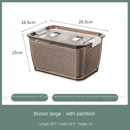 Fridge Storage Box Refrigerator Fresh Vegetable Fruit Boxes Drain Basket Storage Containers With Lid Kitchen Tools Organizer