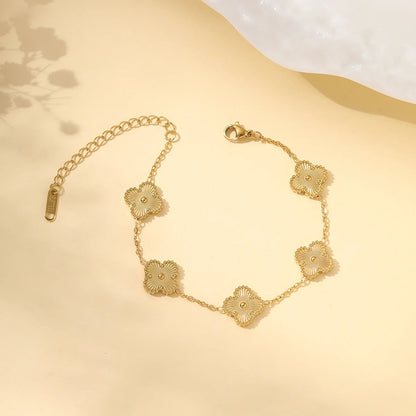 New Fashion Clover Bracelet Women Girls Gold Silver Stainless Steel Five Leaf Flower Dainty Luxury Lucky Link Bracelets Jewelry