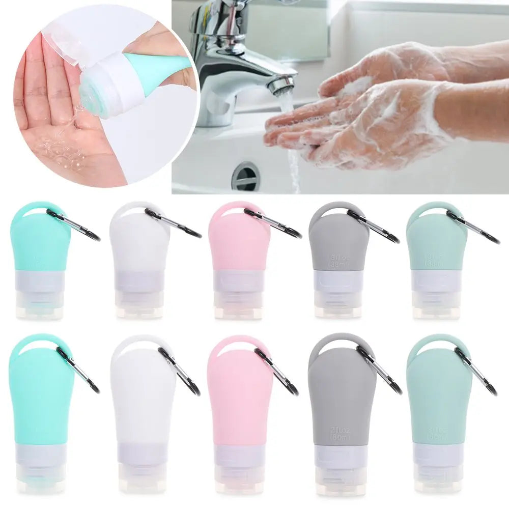 Travel Bottle Leakproof Silicone Refillable Squeezable Travel Tube with Keychain Hook for Cosmetic Toiletry Shampoo