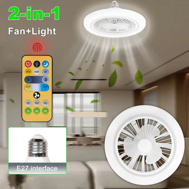 Smart 2-in-1 Ceiling Fan with Remote Control and 3-Speed E27  Lighting Base For Living Room Bedroom Fan and Lamp