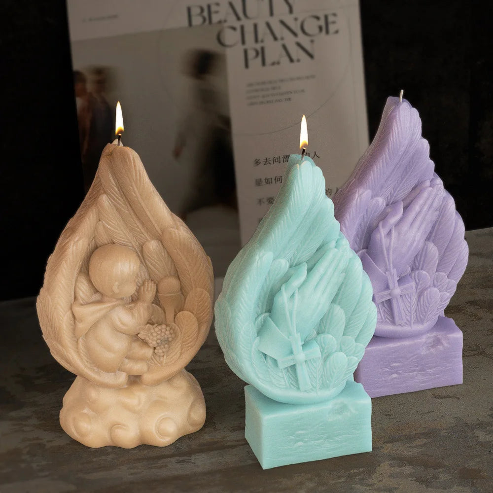 Candle Mold Angel Wings Pray for Jesus Scented Candles Gypsum Ornaments Silicone Mold Resin Mold