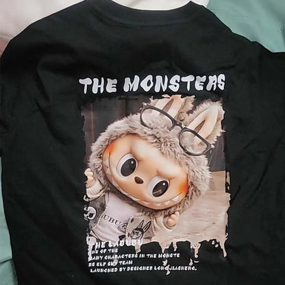 LABUBU The Monsters T-Shirt Cartoon Print Pure Cotton Short-Sleeved Top Couple Versatile Casual Trend Clothes For Adult Gift