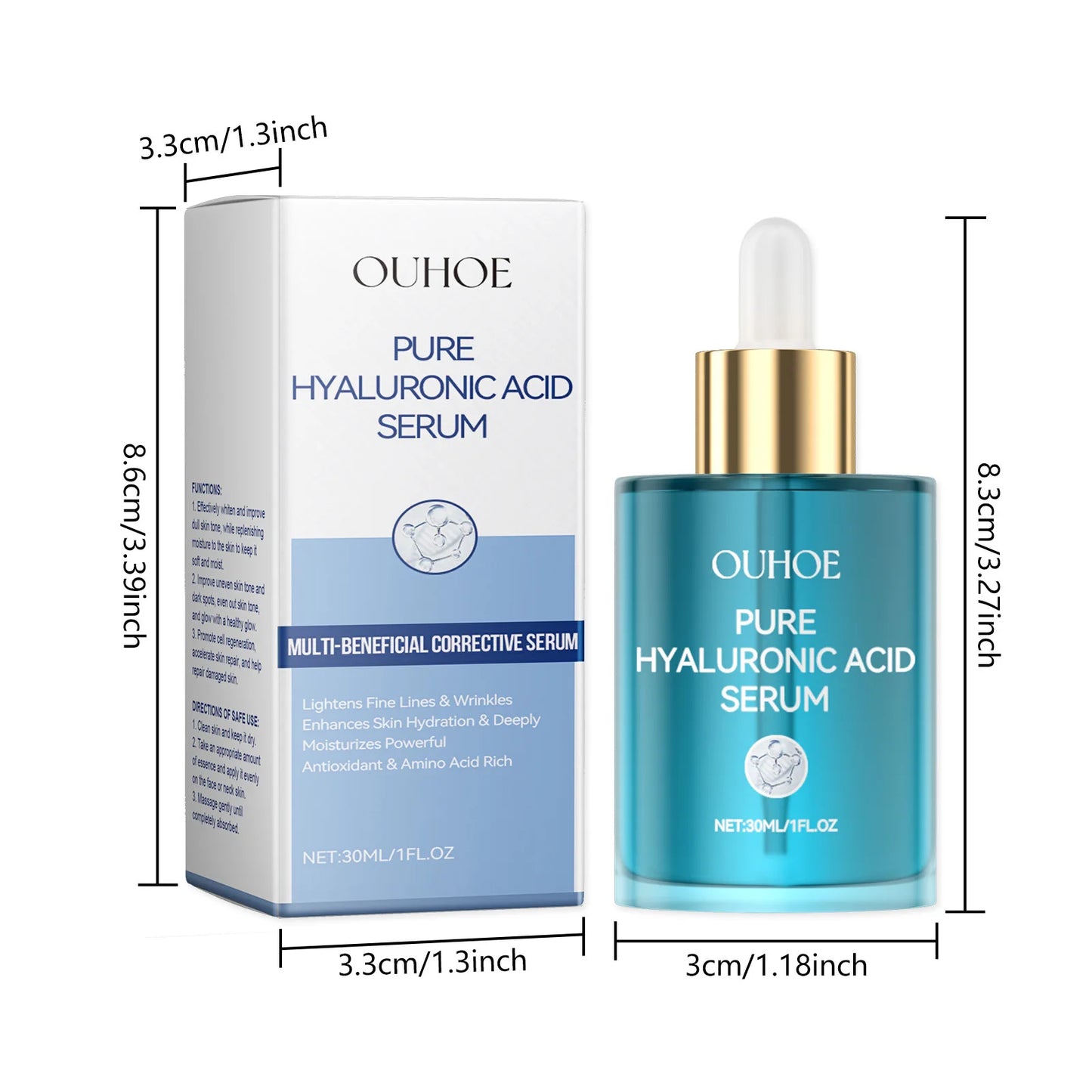 Hyaluronic Acid Serum Shrink Pores Fade Fine Lines Remove Dark Spot Improve Dry Moisturizing Lightening Repairing Facial Essence