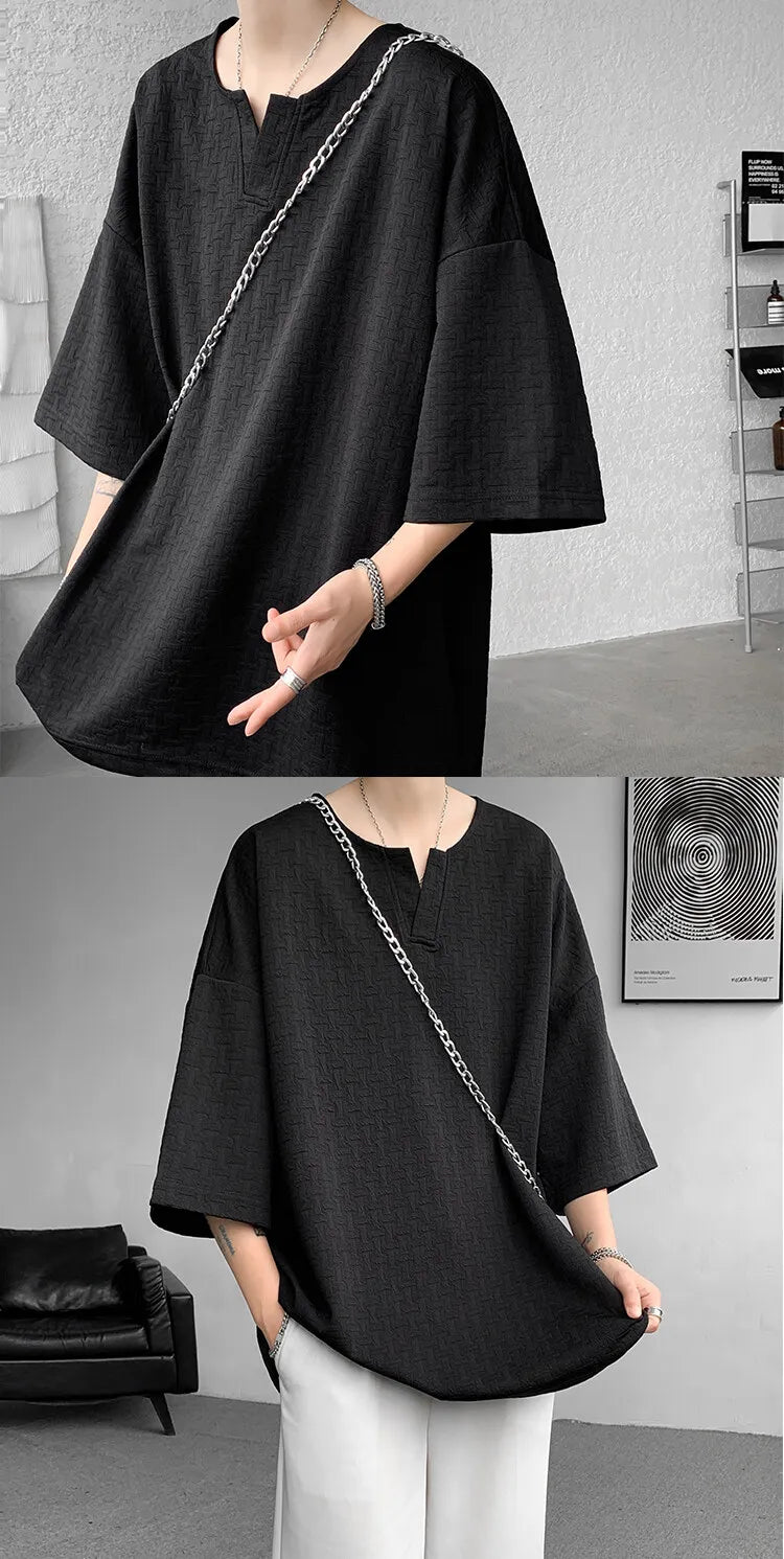 Mens V Neck Loose Fit Tshirt Summer Fashion Comfort Breathable Casual Streetwear Trendy Tee Lightweight Premium Fabric Crew Neck