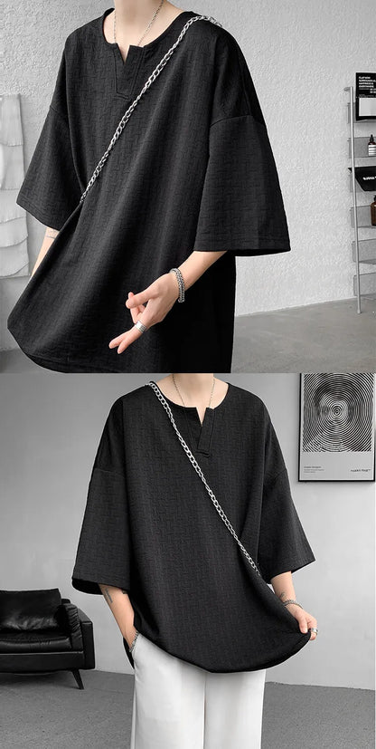 Mens V Neck Loose Fit Tshirt Summer Fashion Comfort Breathable Casual Streetwear Trendy Tee Lightweight Premium Fabric Crew Neck