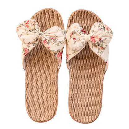 Sandalias Mujer 2024 Hot Women Female  Bowknot Flax Linen Flip Flops Beach Shoes Sandals Slipper SandáLias Femininas 여름샌들