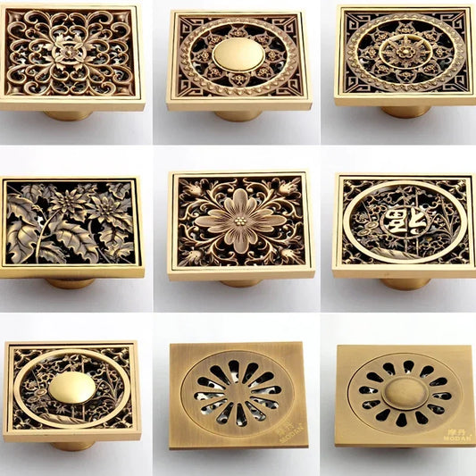 Antique Euro Square Floor Drains Deodorant Floor Drain Strainer Cover Brass Shower Hardware Bathroom Accessories Floor Drain