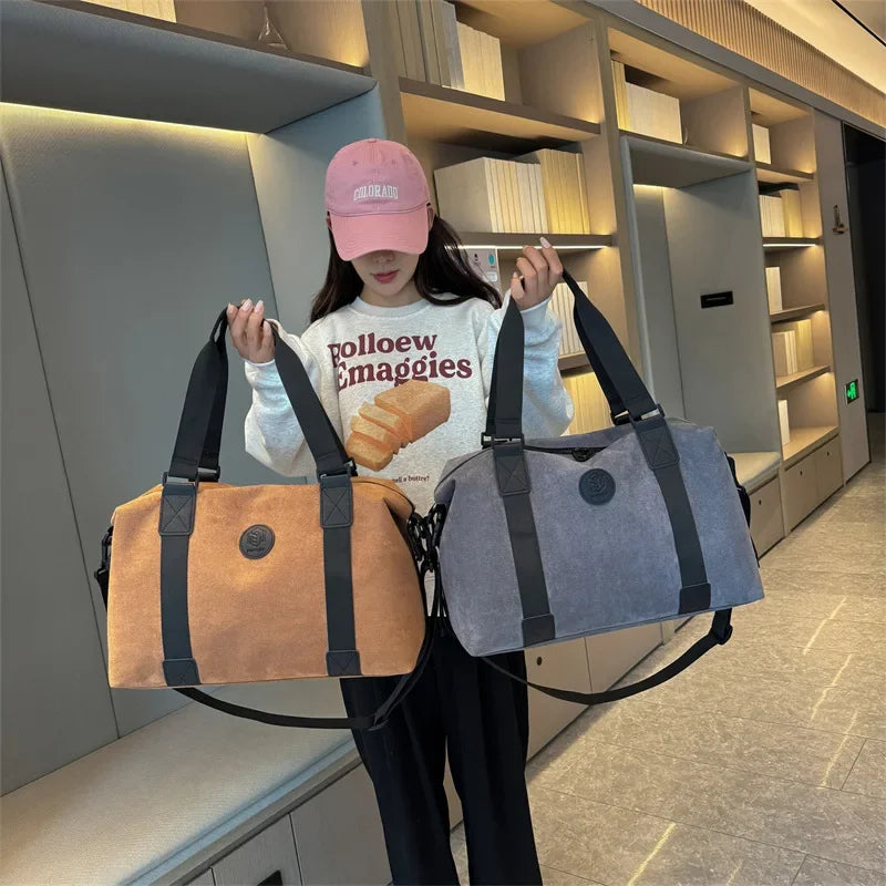Men's Large Capacity Fashionable Short Distance Travel Totes New Suede Travel Handbag Women's Portable Sports and Fitness Bag