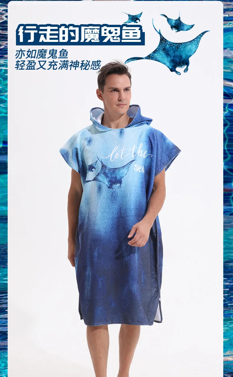 Beach Towel with Hood for Men and Women Hooded Towels Bath Robe for adult Quick Dry Lightweight Soft Microfiber Poncho Swim Robe