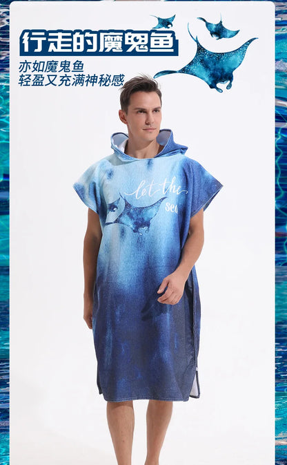 Beach Towel with Hood for Men and Women Hooded Towels Bath Robe for adult Quick Dry Lightweight Soft Microfiber Poncho Swim Robe