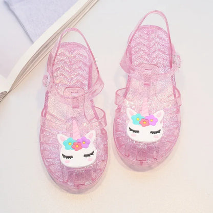 New Child Sandal Cute Girl Boy Beach Cave Shoe Transparent Glitter Jelly Crystal Kid Princes Shoe Breathable Roman Beach Sandal