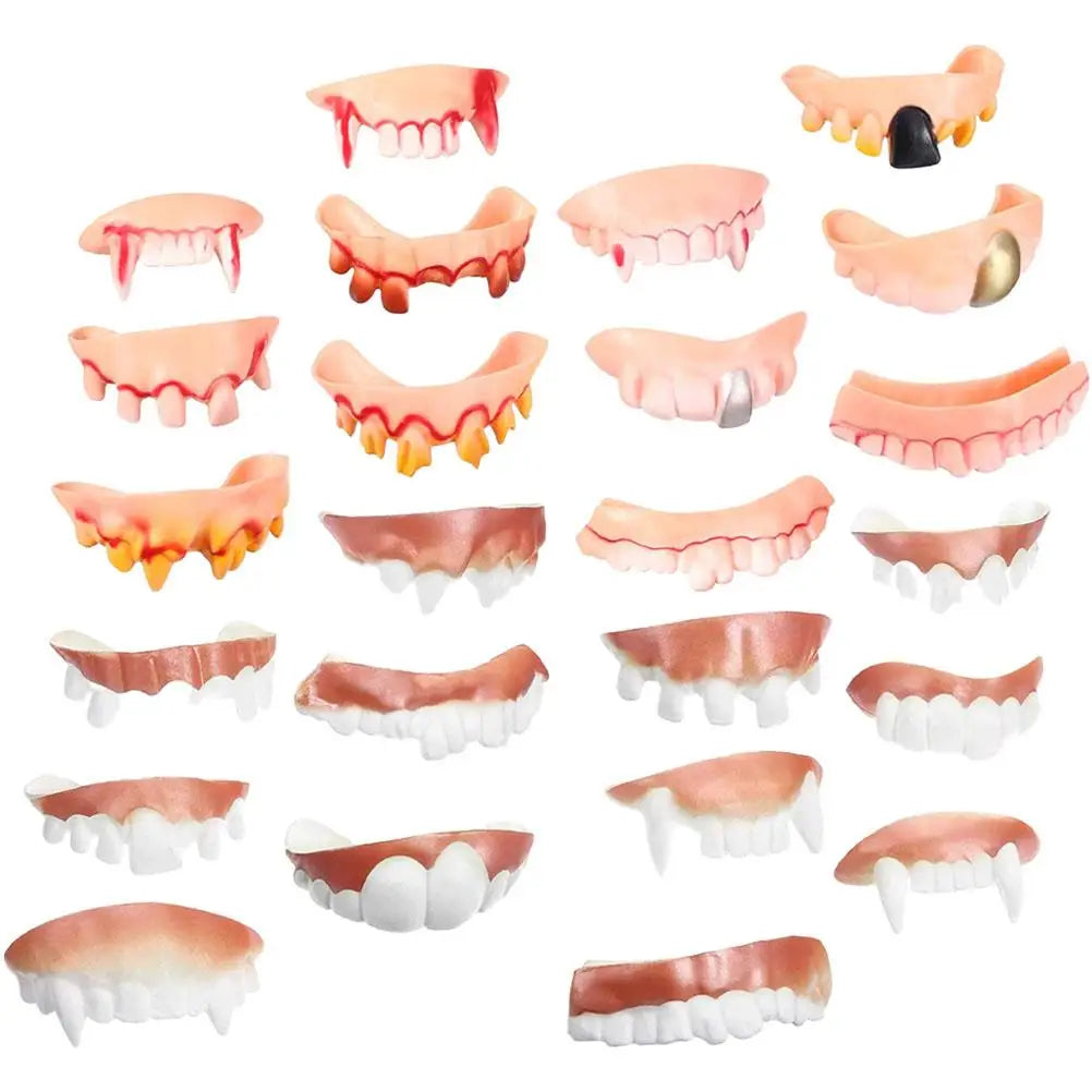 24pcs Halloween Fake Teeth Playthings Horrific Zombie Teeth Funny Party Denture Props Fake Teeth Halloween Ugly Teeth Toys Set